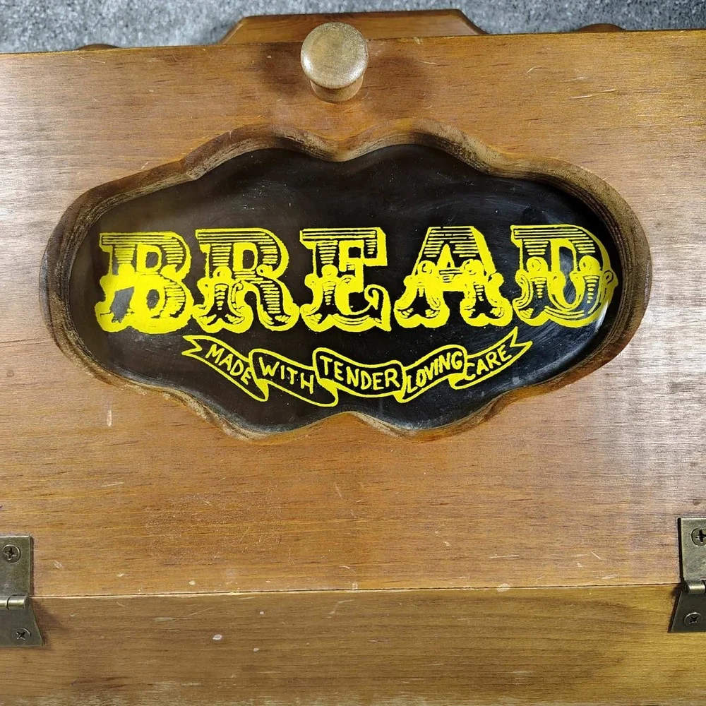 Vintage Wooden Bread Box With Window Front Made With Tender Loving Care